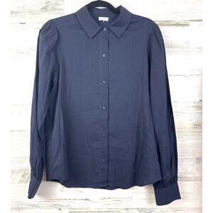 ECRU Womens L Black Puff Long Sleeve Button Up Casual Cotton Work Shirt NEW